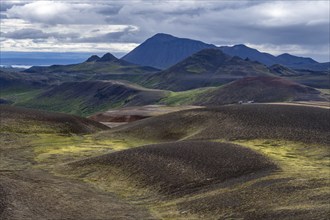 Volcanic landscape with colourful hills, Krafla geothermal area, Northern Iceland, Iceland, Europe