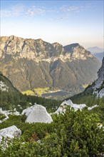 View of the Lattengebirge at sunrise, mountain tour on the Hochkalter, Hochkalter crossing,