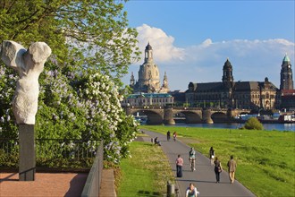 Dresden Silhouette View from Neustätter Elbufer to Dresden Old Town