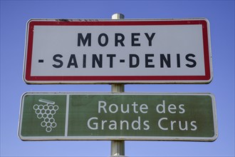 Town sign of Morey-Saint-Denis on the Route des Grand-Crus, Route of Fine Wines, Côte-dOr