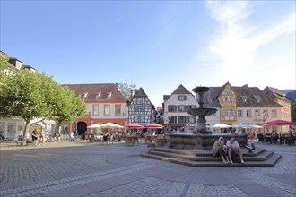 Market square with market fountain in Neustadt an der Weinstraße, Rhineland-Palatinate, Germany,