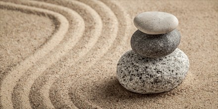 Japanese Zen stone garden, relaxation, meditation, simplicity and balance concept, letterbox