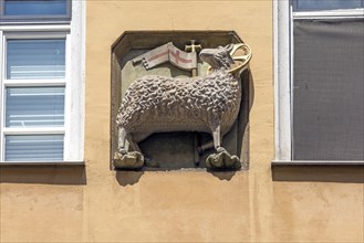 House sign, former Gasthaus Lamm, Lammsgasse 14, Nuremberg, Middle Franconia, Bavaria, Germany,