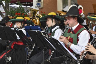 Clarinet players of the Civic Band of Sterzing in typical South Tyrolean traditional costume at a