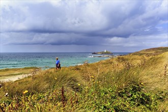 Footpath, South West Coast Path, Coastline with Godrevy Island and Lighthouse, Landscape