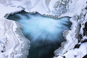 Icy and snow-covered Kolugljufur Canyon, Northern Iceland Vestra, Iceland, Europe