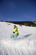 Winter sports enthusiasts in Oberwiesenthal. The health resort of Oberwiesenthal is the highest