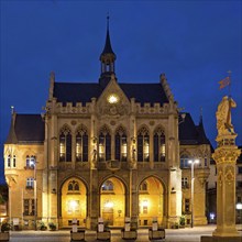 City Hall with Romans in the Evening, Fish Market, Erfurt, Thuringia, Germany, Europe