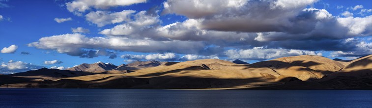 Panorama of Himalayan lake Tso Moriri Tsomoriri Wetland Conservation Reserve, Korzok, Changthang