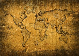 Vintage world map with grunge texture