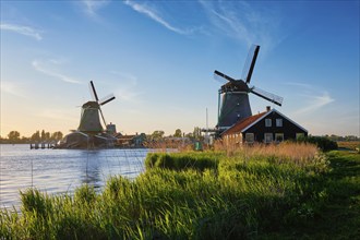 Netherlands rural lanscape Windmills at famous tourist site Zaanse Schans in Holland. Zaandam,