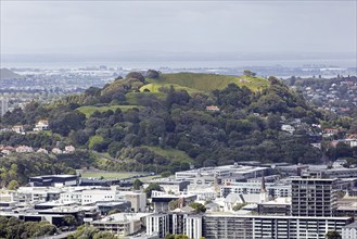 Mount Eden volcano, from the TV tower, Auckland, New Zealand, Oceania