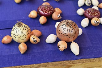 Market stall with onions in the shape of turtles, Onion market, Bern, Canton of Bern, Switzerland,