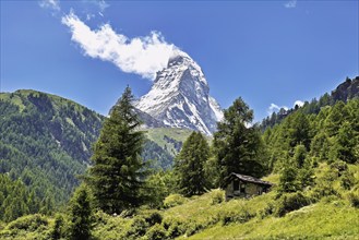 Matterhorn with a cloud flag, Zermatt, Valais, Switzerland, Europe