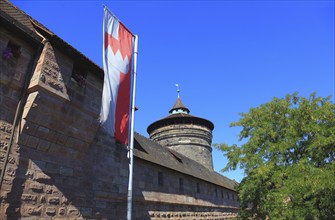 In the historic centre of Nuremberg, old city wall and Frauentorturm, Middle Franconia, Bavaria,