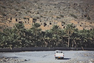 Abandoned houses of the historic settlement of Ghul at Jebel Shams, Oman, Asia