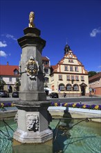 Town Hall and Market Fountain, Bad Rodach, Coburg County, Upper Franconia, Bavaria, Germany, Europe