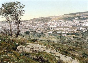 View from East to the village of Nazareth, Holy Land, Israel, c. 1890, Historic, digitally restored