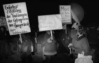 Left-wing sympathisers of the Red Army Faction (RAF) protesting in Dortmund on 13.11.1974 after the