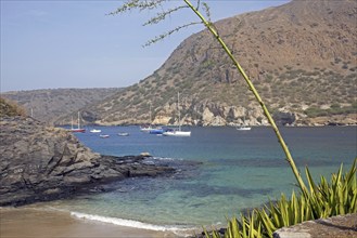 Yachts and sailing boats in the bay of Tarrafal on the island Santiago, Cape Verde, Cabo Verde,