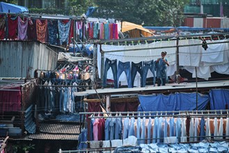 MUMBAI, INDIA, OCTOBER 31, 2019: Dhobi Ghat Mahalaxmi Dhobi Ghat is open air laundromat lavoir in