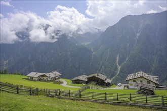 View of the Greithof from the Kandelwaal, Martell, South Tyrol, Italy, Europe