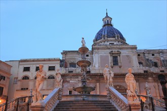 In the old town of Palermo, in Piazza Pretoria, fountain figure of the Fontana Pretoria and the