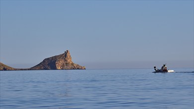 Fishing boat, Castello di Punta Troia, near, harbour, Martettimo town, Marettimo, Egadi Islands,