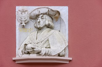 Portrait of Emperor Maximilian I by Waldemar Fenn after Albrecht Dürer, Haus zum Walfisch, Freiburg