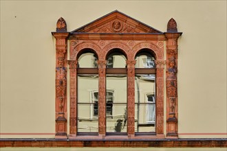 Window gables and windows on the front façade of the Fürstenhof, the Renaissance-era princely