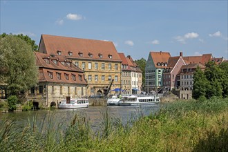 Excursion boats, Regnitz, harbour, Bamberg, Upper Franconia, Bavaria, Germany, Europe