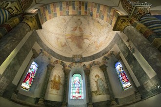 Biozat painted church. Saint Symphorien church. Christ in Majesty, Allier department, Auvergne