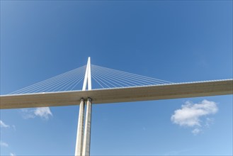 Millau viaduct, cable-stayed bridge over Tarn valley. The highest road bridge in the world. A75