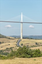 Millau viaduct, cable-stayed bridge over Tarn valley. The highest road bridge in the world. A75