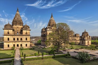 India tourist landmark, royal cenotaphs of Orchha. Orchha, Madhya Pradesh, India, Asia