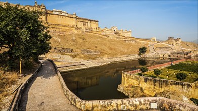 Panorama of famous Rajasthan landmark, Amer (Amber) fort, Rajasthan, India, Asia