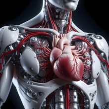 AI robot using human heart. concept image. AI generated