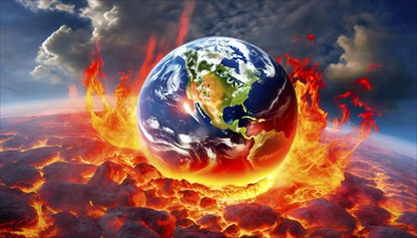 Symbolic image. Climate change, global warming, the environmental catastrophe caused by global