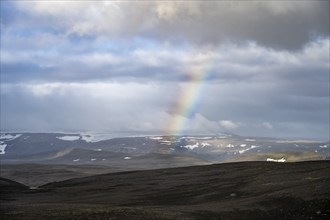 Rainbow over volcanic landscape, Kerlingarfjöll, Icelandic highlands, Iceland, Europe