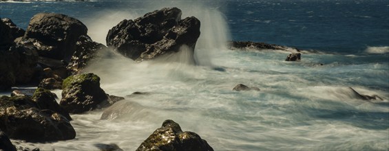 Surf, lava rocks, west coast, Adeje, Tenerife, Canary Islands, Spain, Europe