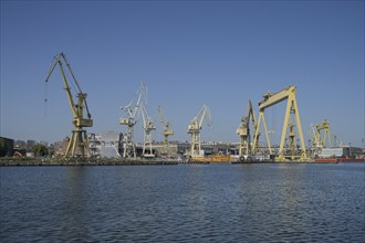 Cranes, old shipyard Stocznia Szczecinska Wulkan, Szczecin, West Pomeranian Voivodeship, Poland,