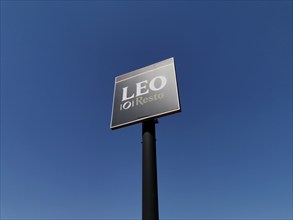 Advertising sign of the Leo Resto restaurant chain, motorway service station in France