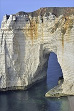 La Manneporte, a natural arch in the chalk cliffs at Etretat, Côte d'Albâtre, Upper Normandy,