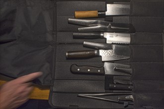 High-quality chef's knife set in a case, Baden-Württemberg, Germany, Europe