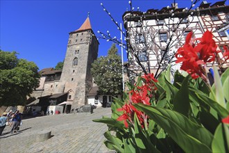 In the historic city centre of Nuremberg, tower of the city wall at Tiergärtnertorplatz, Middle