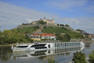 View of Marienberg Fortress with Castle Hill and Passenger Ship in the Main River, Würzburg, Lower