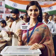 Indian citizen casting vote in ballot box in general election. AI Generated