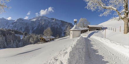 Winter landscape, Gerstruben, a former mountain farming village in the Dietersbach valley near