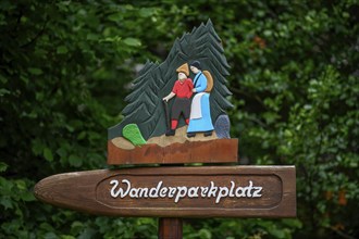 Sign Hiker's car park, Bühlertal, Rastatt, Black Forest, Baden-Württemberg, Germany, Europe