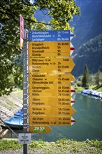 Hiking trail signs with symbols for different levels of difficulty, Klöntal, Canton Glarus,